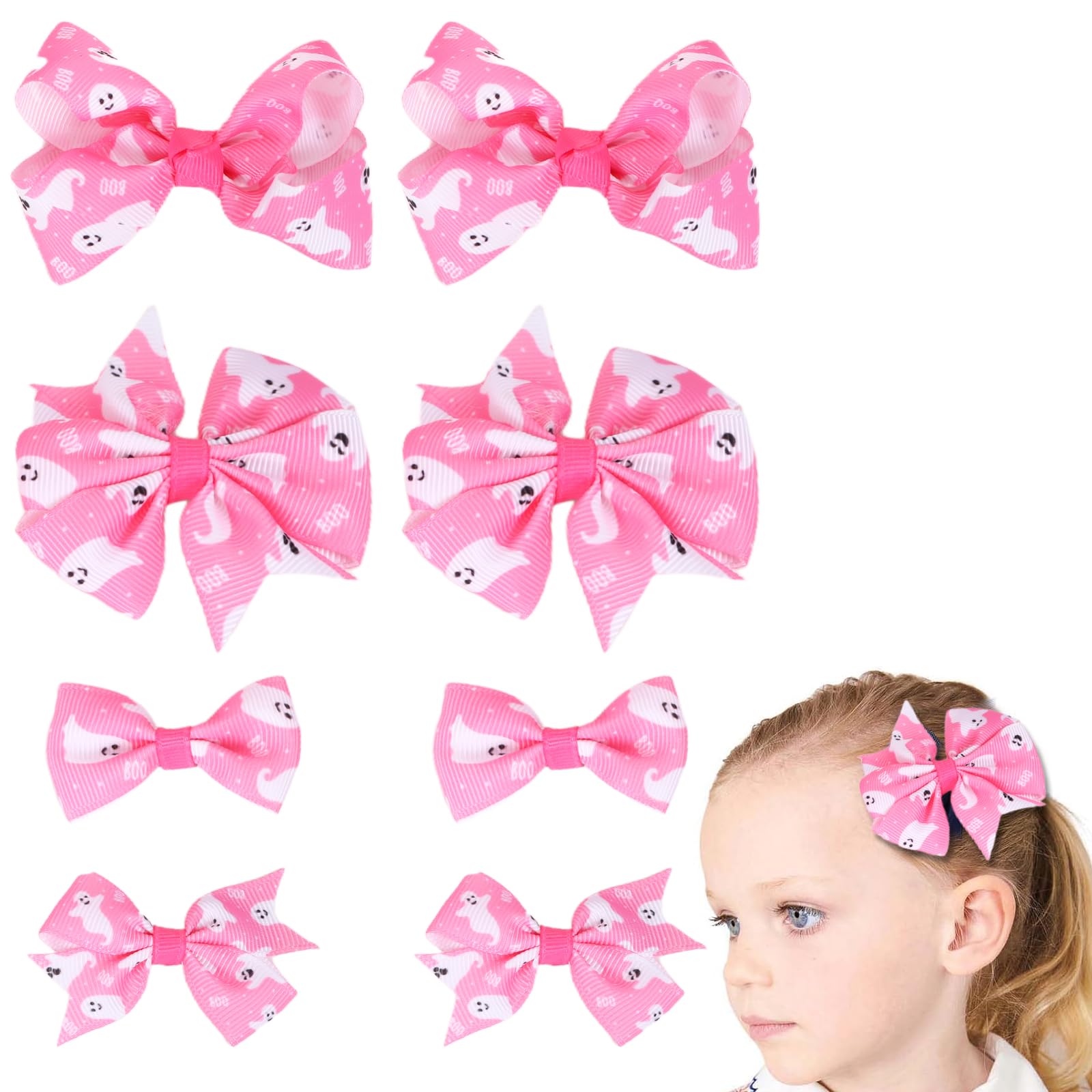 Clipband pink Halloween bows closeup with secure clips for cute daily wear