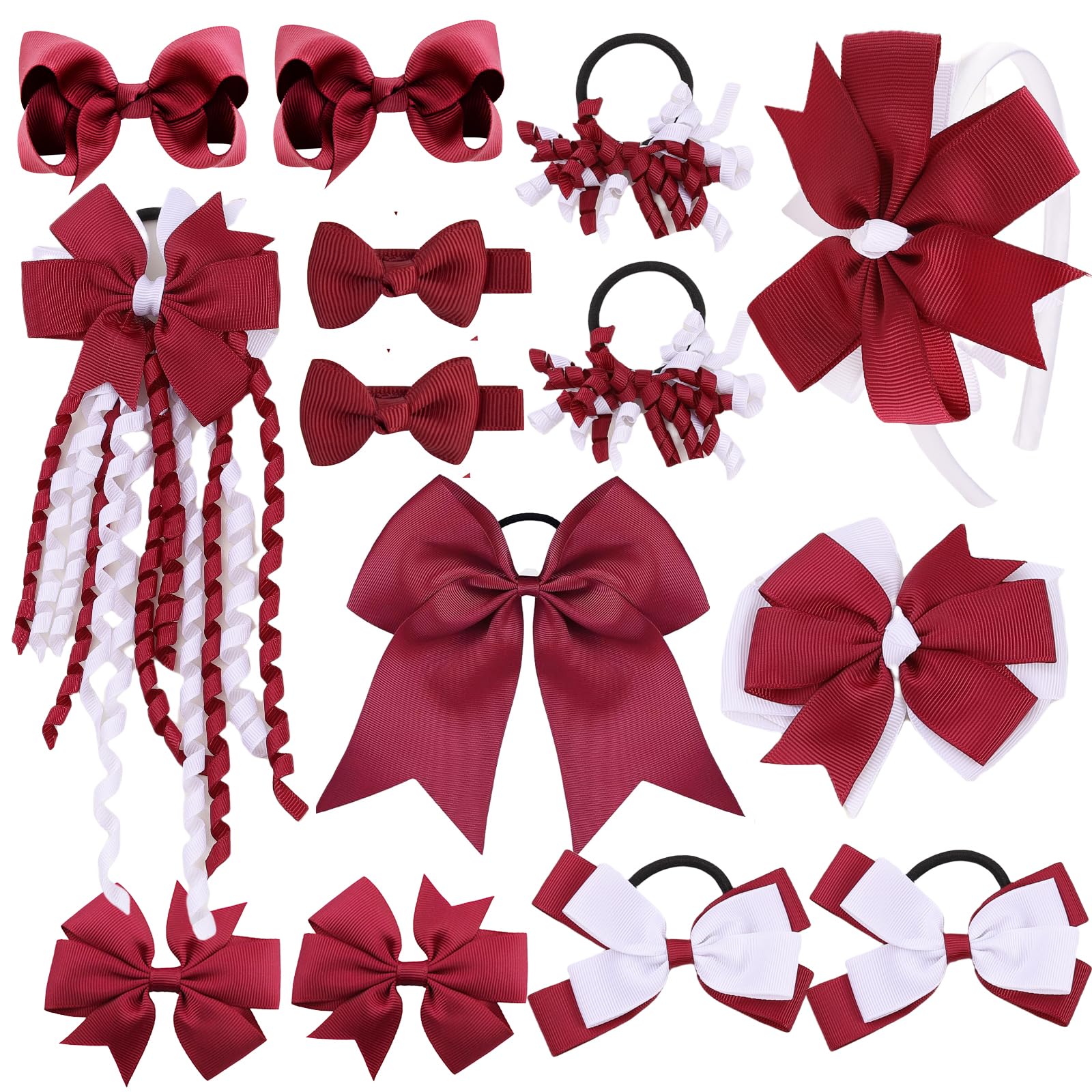 Clipband burgundy-and-white school set shows durable grosgrain bows with easy clips for busy mornings.