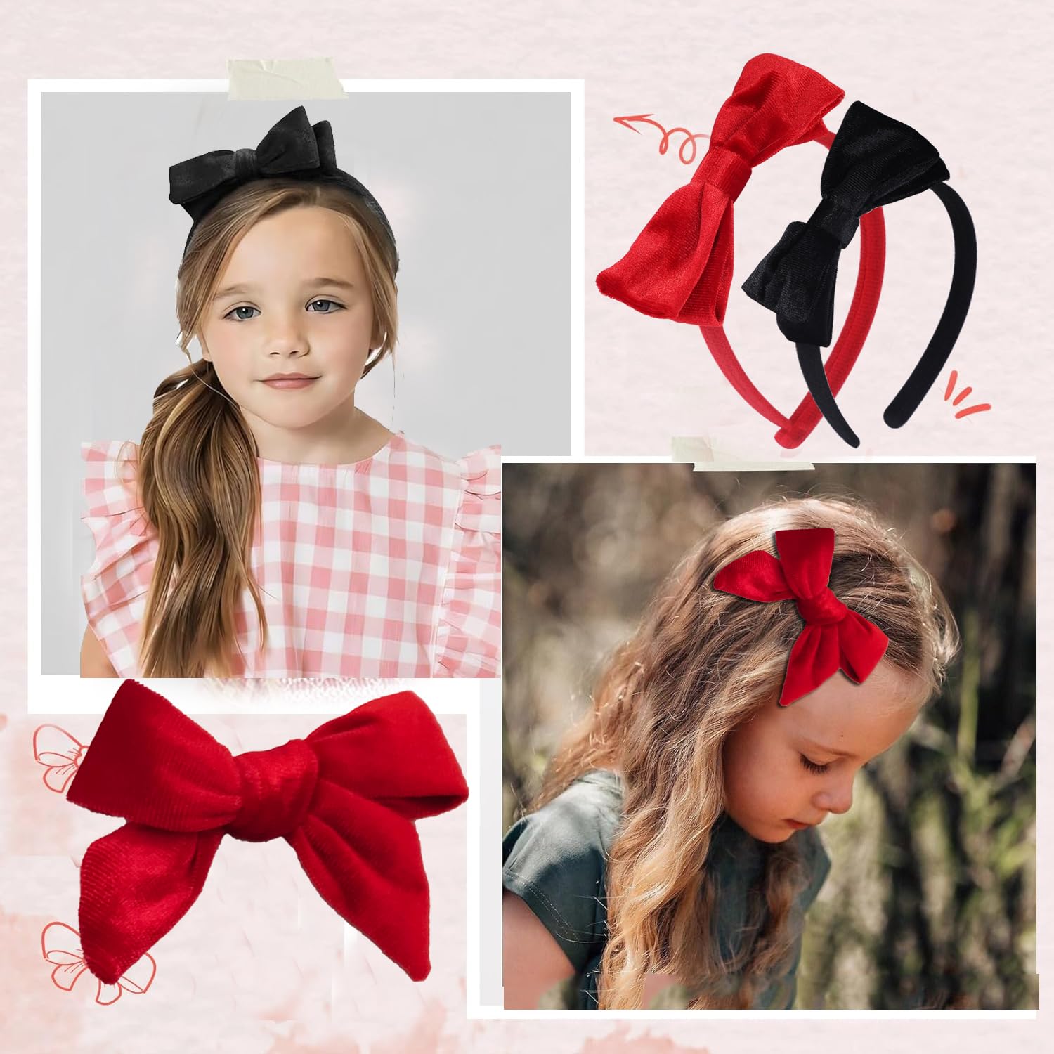 Clipband Velvet Bow Clip Left secures hair with gentle grip for school days