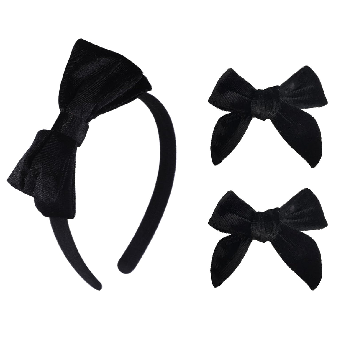 Clipband Velvet Bow Headband black offers luxe texture and all-day comfort.