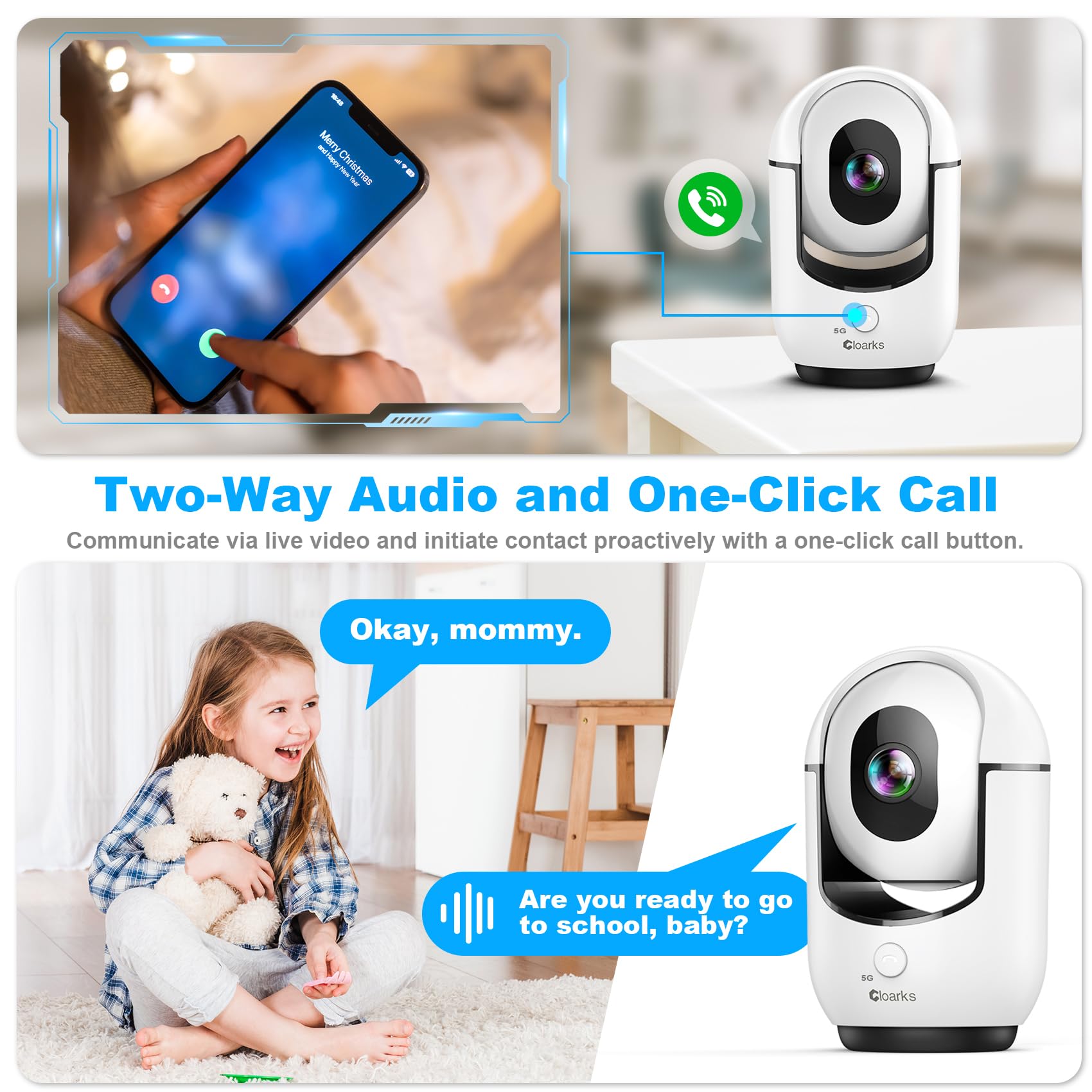 Cloarks 2K indoor camera cloud and TF storage supports secure footage.