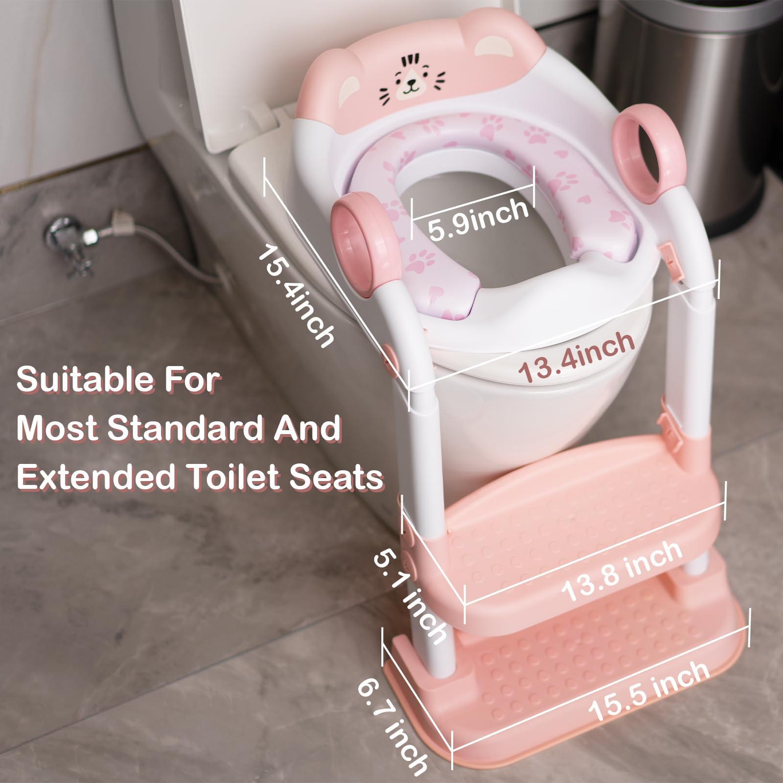 Clock King potty seat includes step stool for easier access.