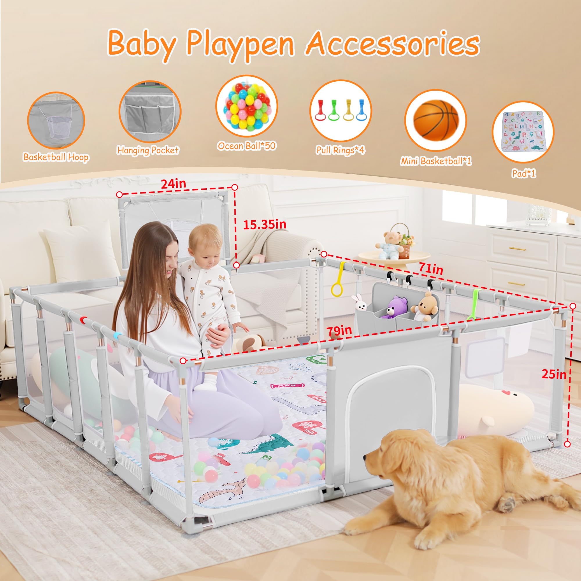 Clocly baby playpen with mat interior emphasizes cushioned protection during crawls.