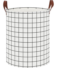 CLOCOR collapsible round hamper full view shows space-saving white check design for organization