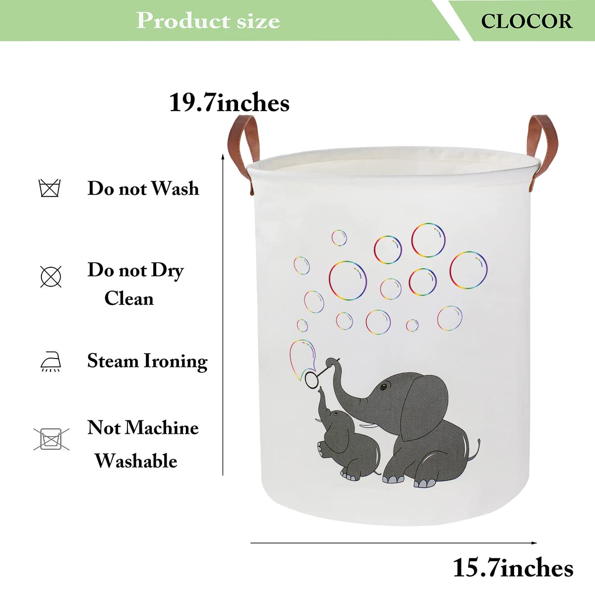 CLOCOR Elephant Laundry Basket with two strong handles for everyday use