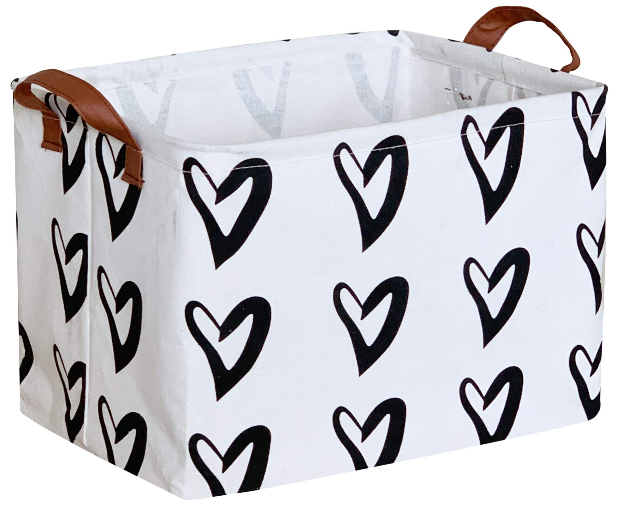 Clocor Heart Rectangular Basket front view with black hearts, stylish storage for toys or clothes.