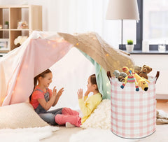 CLOCOR Kids Laundry Basket pink grid folded flat for space saving storage