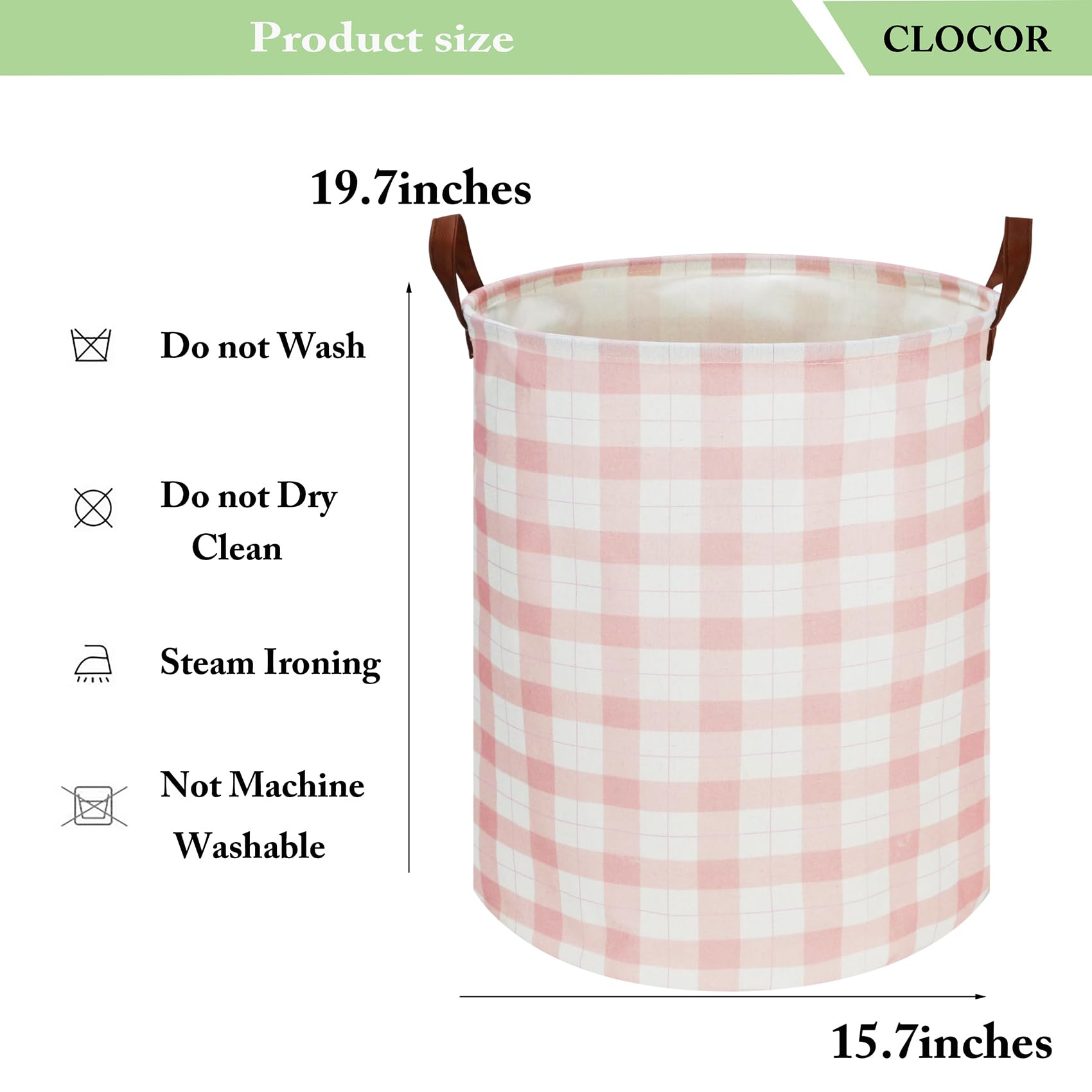 CLOCOR Kids Laundry Basket pink grid two sturdy handles simplify moving