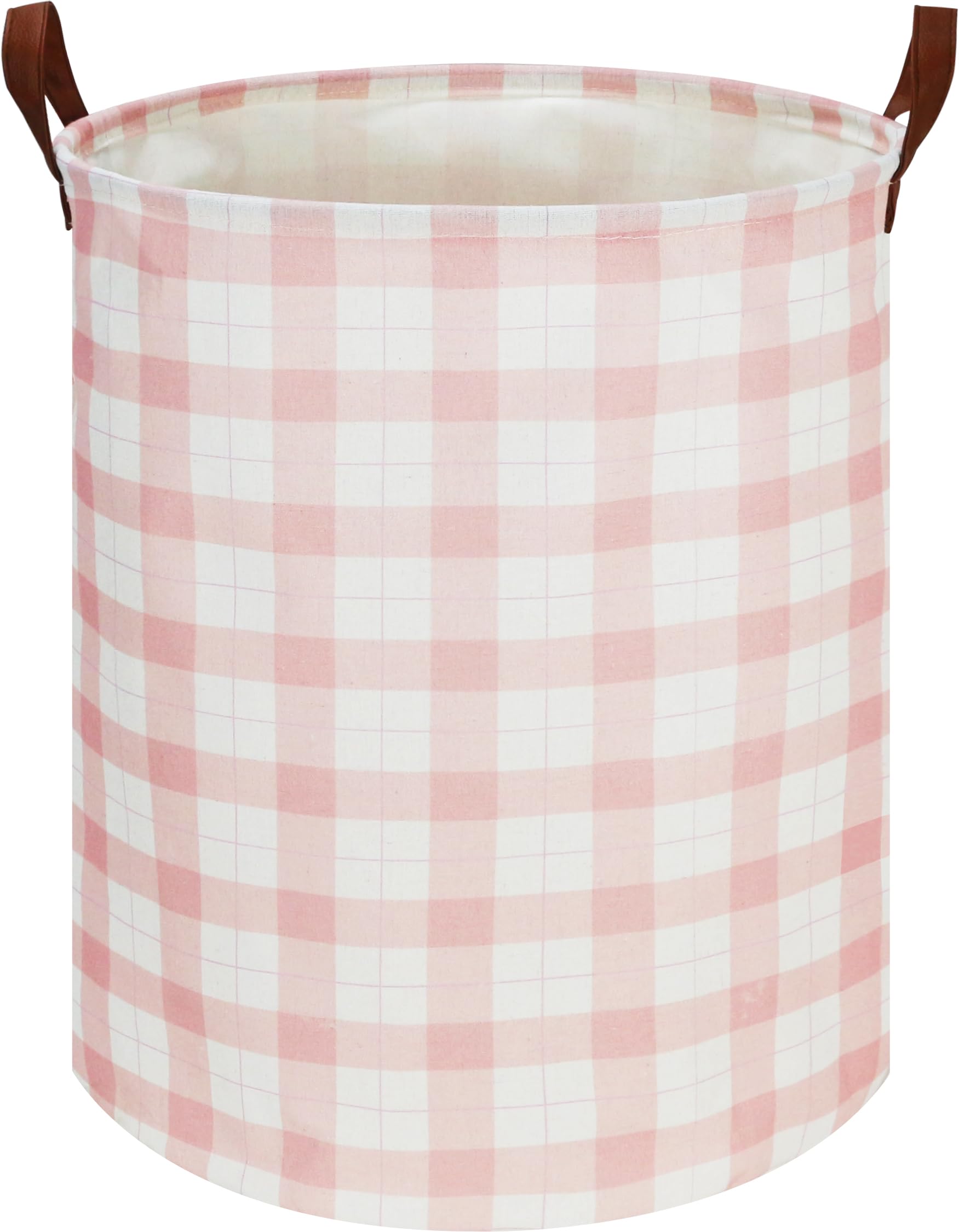 CLOCOR Kids Laundry Basket pink grid side view shows sturdy construction for toy storage