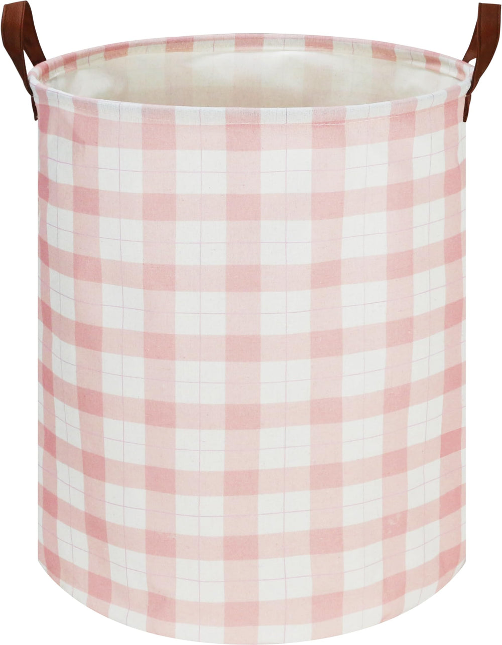 CLOCOR Kids Laundry Basket pink grid side view shows sturdy construction for toy storage