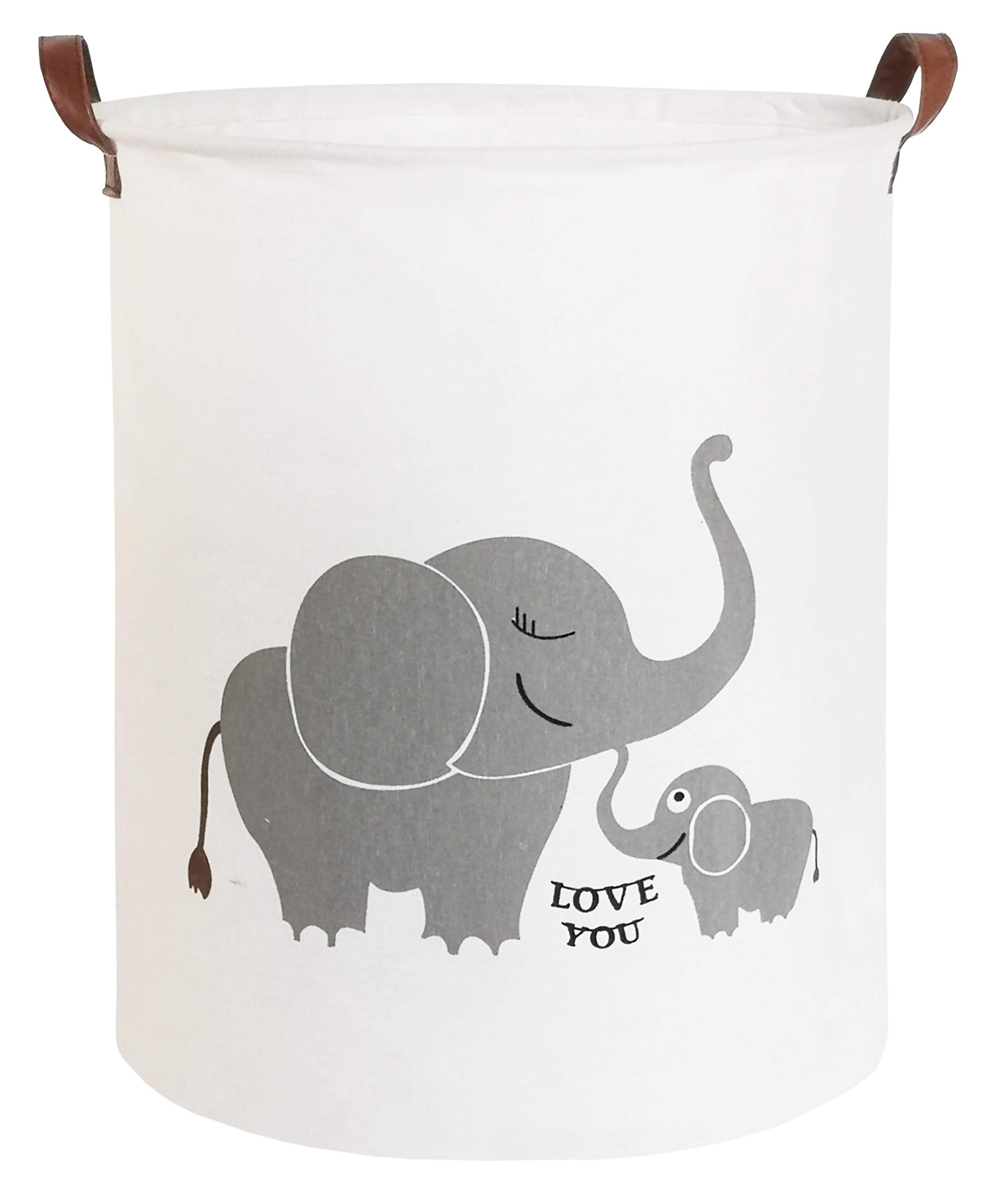 CLOCOR Love Elephant collapsible round bin closeup shows sturdy handles for easy transport.