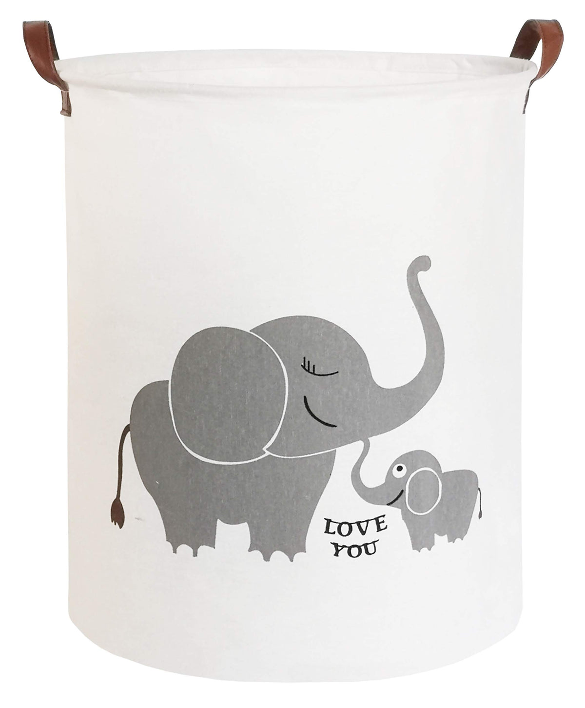 CLOCOR Love Elephant collapsible round bin closeup shows sturdy handles for easy transport.