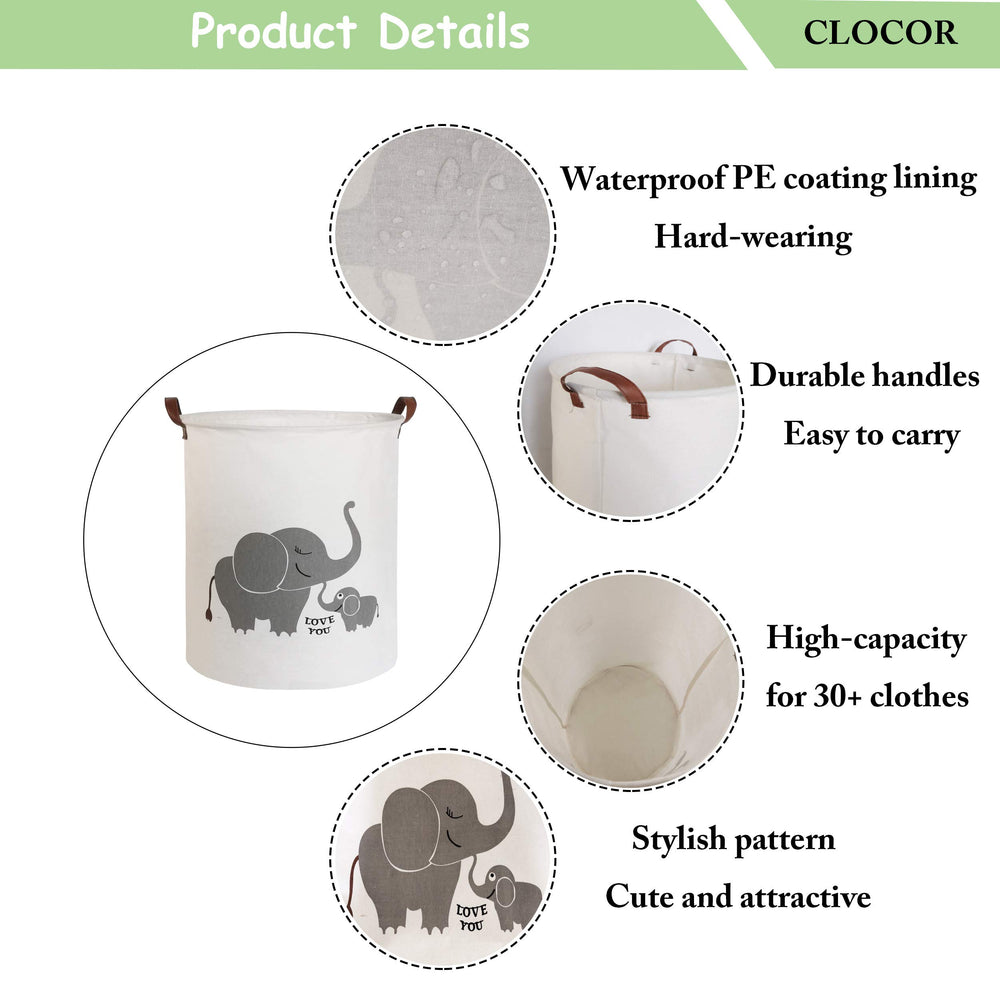 CLOCOR Love Elephant dirty clothes basket with easy-to-clean interior.