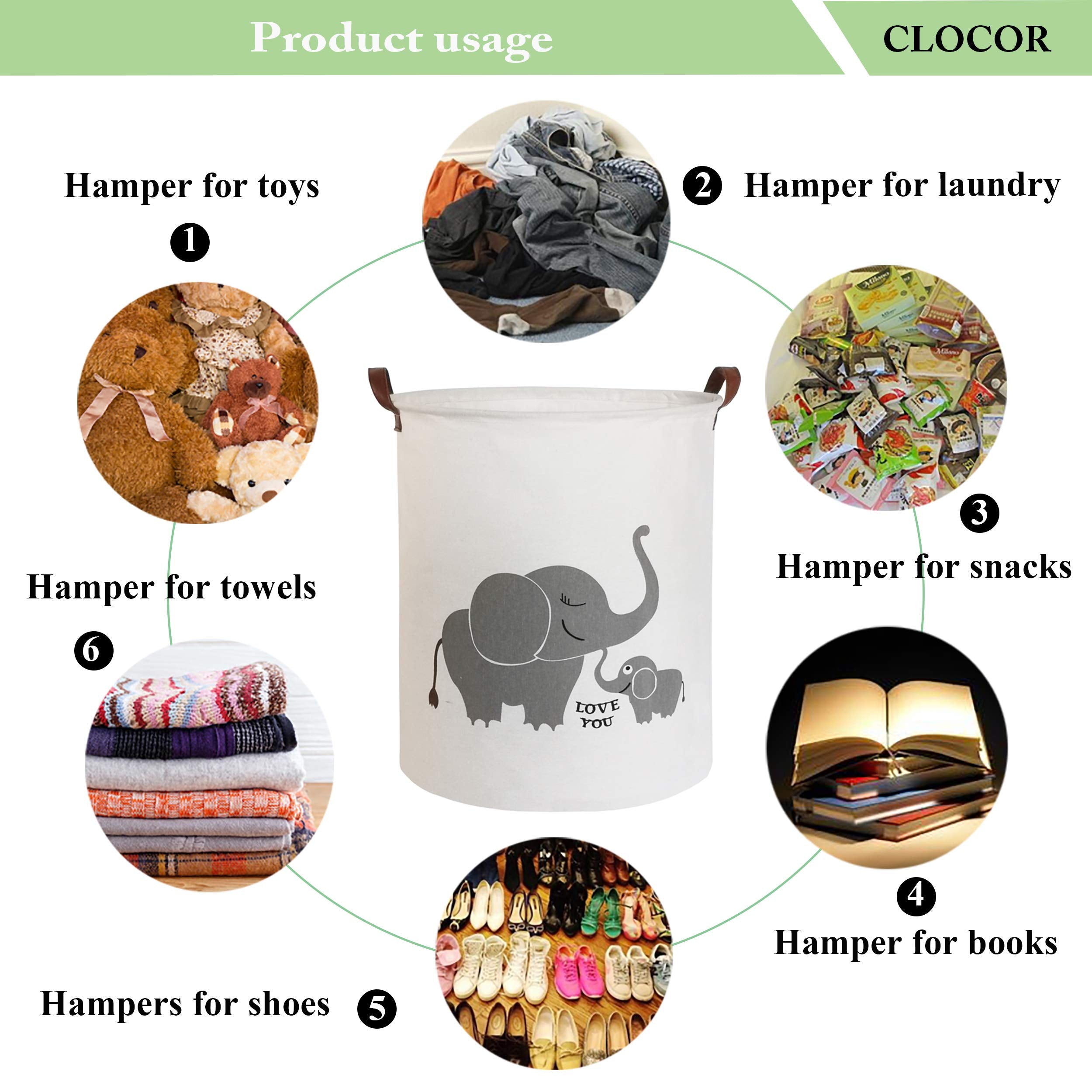 CLOCOR Love Elephant foldable bin collapsed for compact storage in closets.