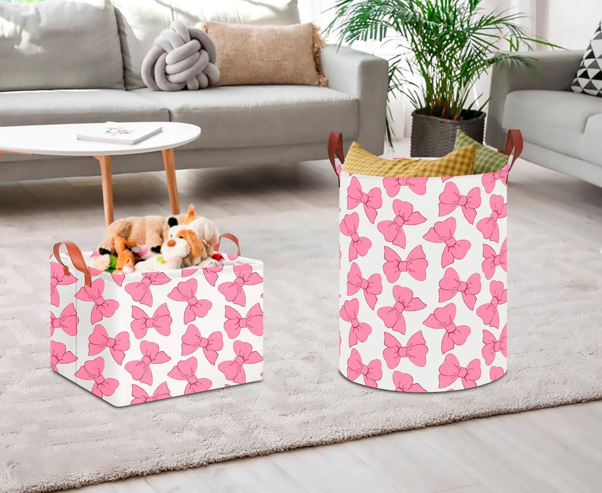 CLOCOR nursery storage basket with pink bowknot ideal for toy organization
