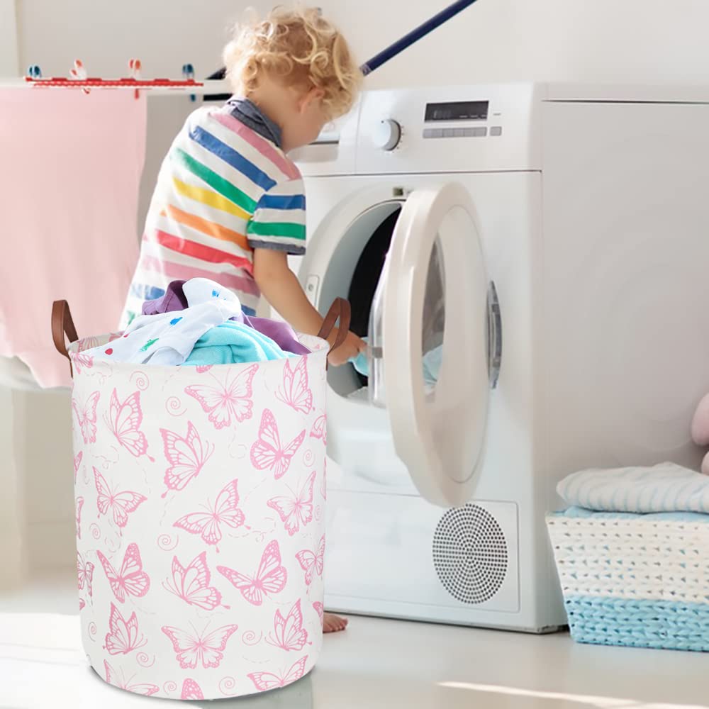 CLOCOR pink laundry basket with durable handles for easy transport.