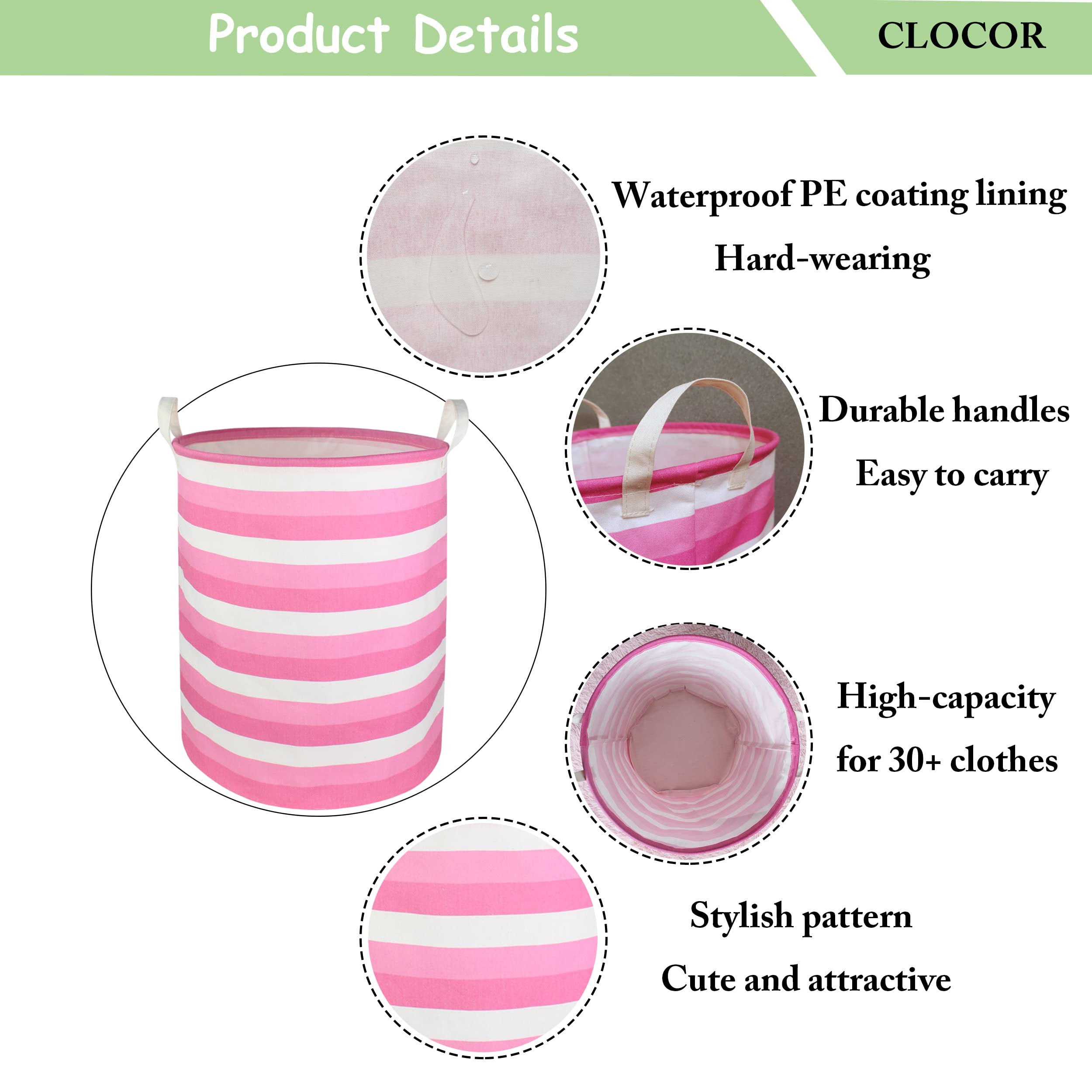 CLOCOR pink laundry basket room decor accent adds soft, stylish storage.
