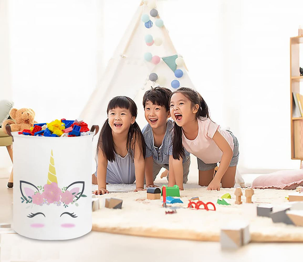 CLOCOR Pink Unicorn laundry basket in kids room, versatile storage