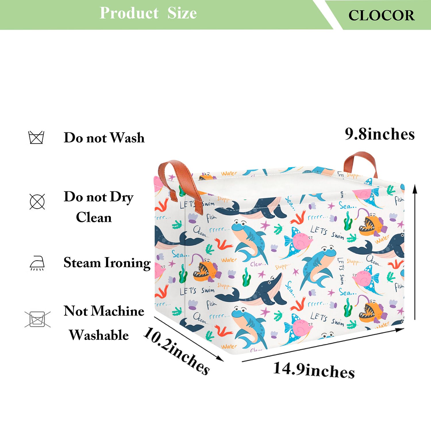 CLOCOR rectangular storage basket handle detail showing sturdy grip for organization