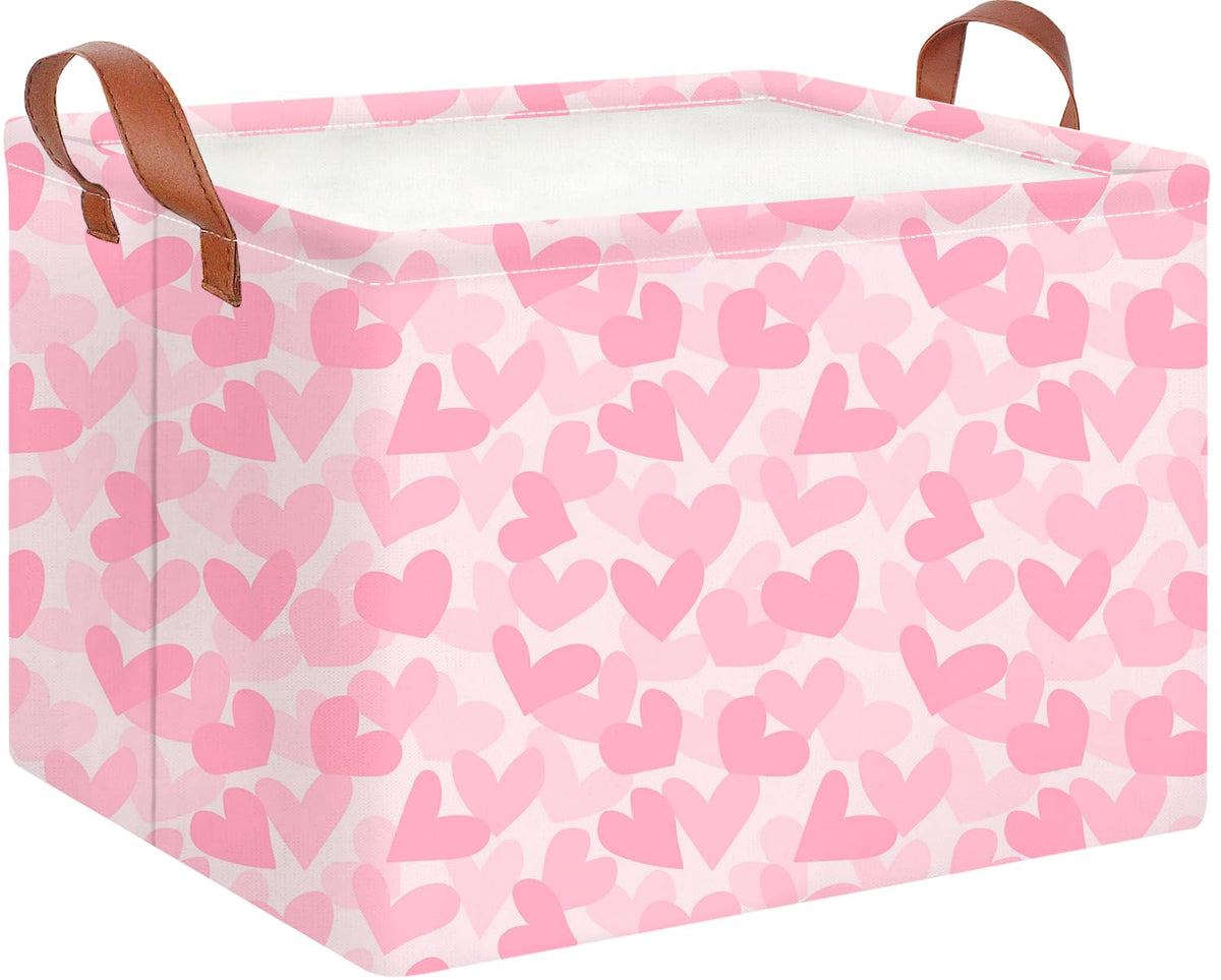 CLOCOR rectangular storage basket with pink heart pattern for stylish organization