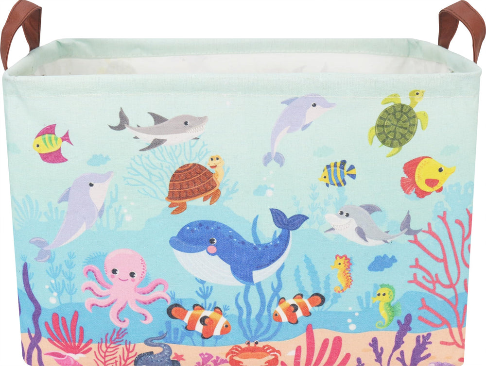CLOCOR rectangular storage basket under-the-sea print, perfect for organizing toys, books, or gifts.