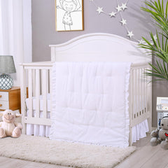 Cloele 3-piece crib bedding set in white with a 2-inch ruffle for gentle styling