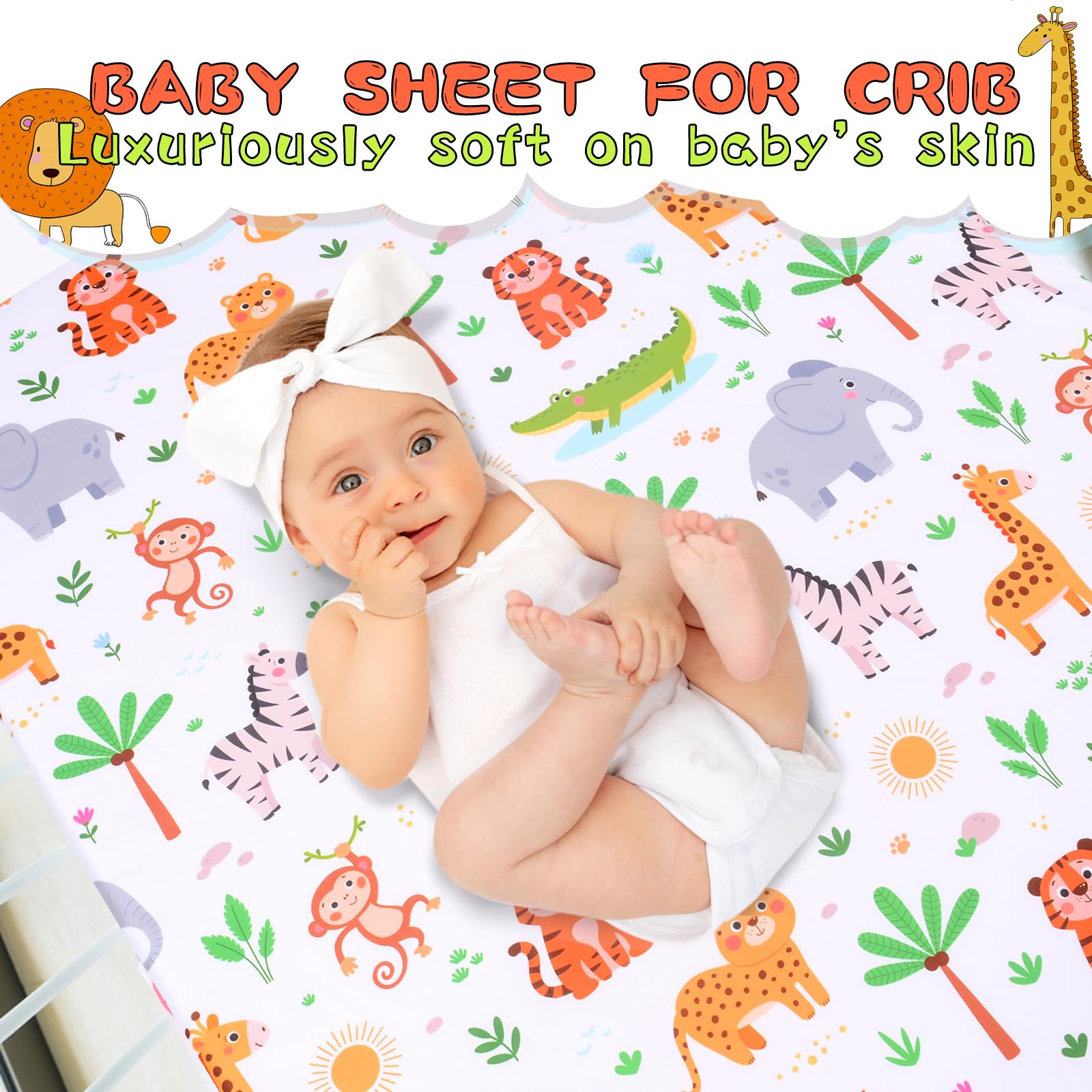 Cloele jungle-themed crib sheet showing soft, breathable fabric texture