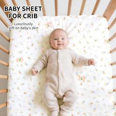 Cloele Foral Bear nursery sheet adds soft style to baby room.