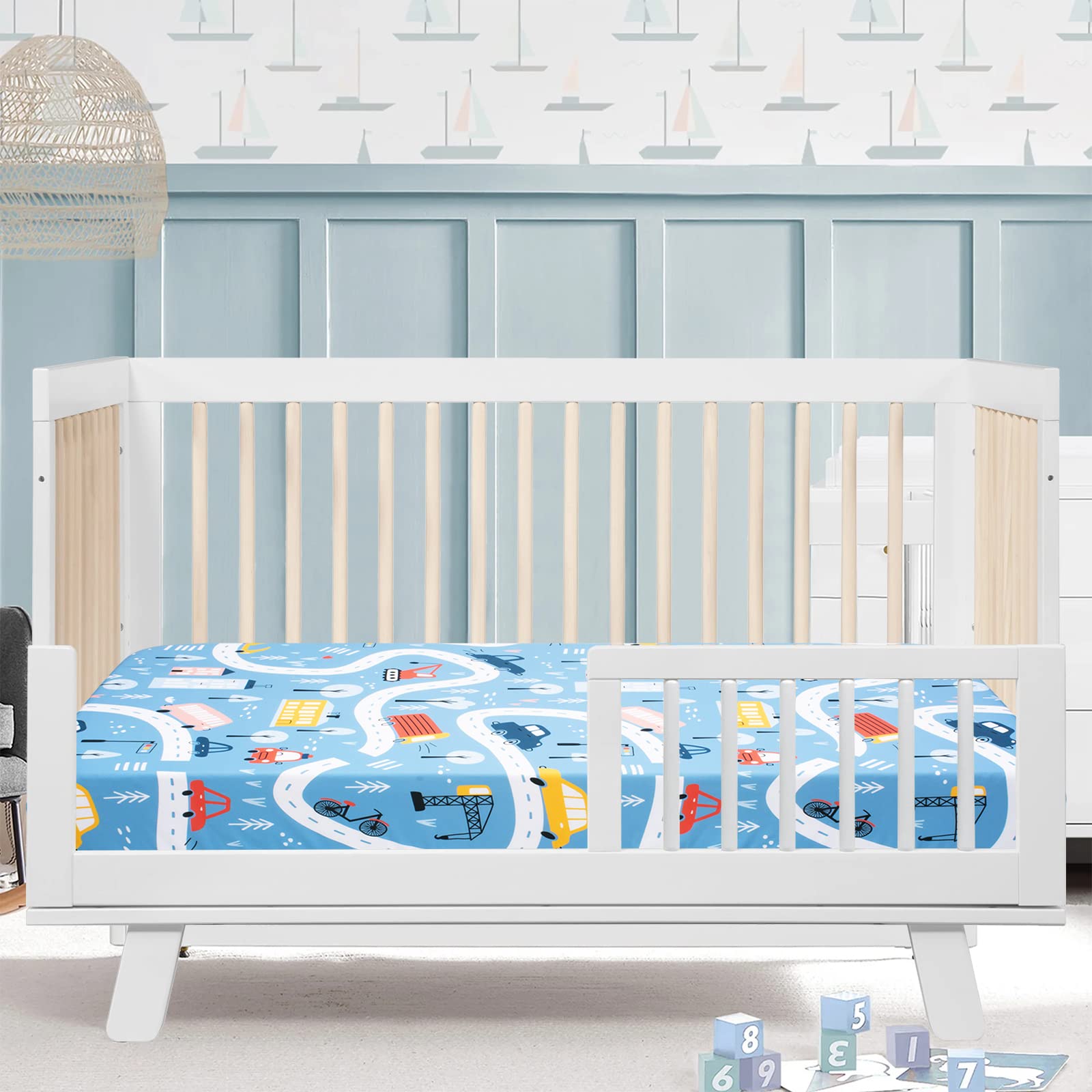 Cloele blue car pattern close-up highlights vibrant kid-friendly design