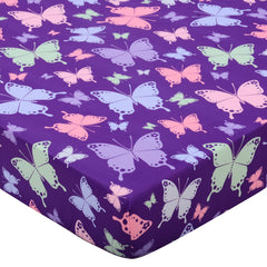 Cloele butterfly fitted sheet close-up shows soft polyester fabric for a cozy nursery sleep.