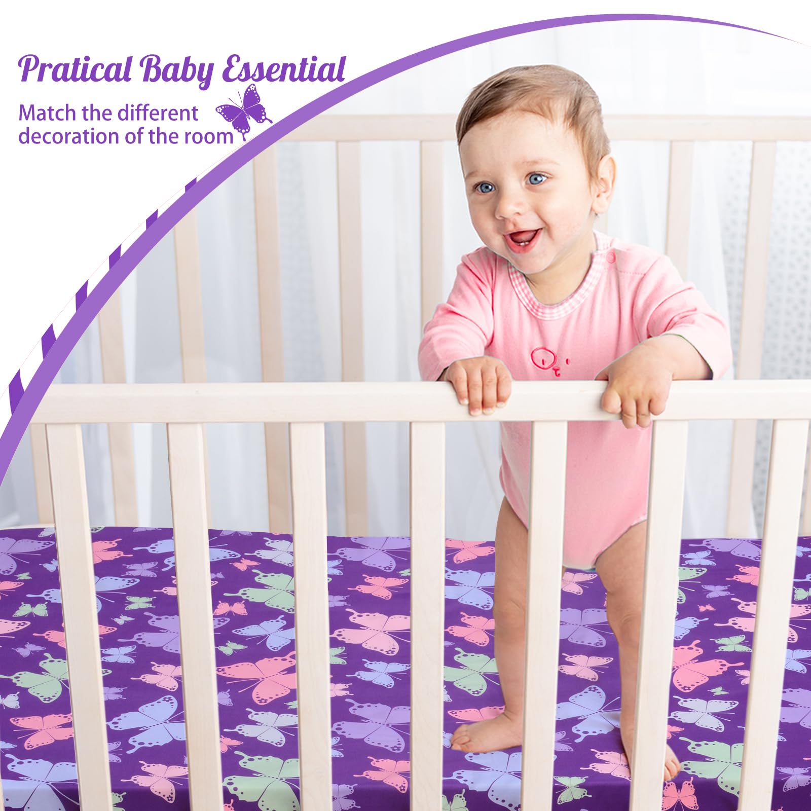 Cloele butterfly sheet on a standard crib mattress example.