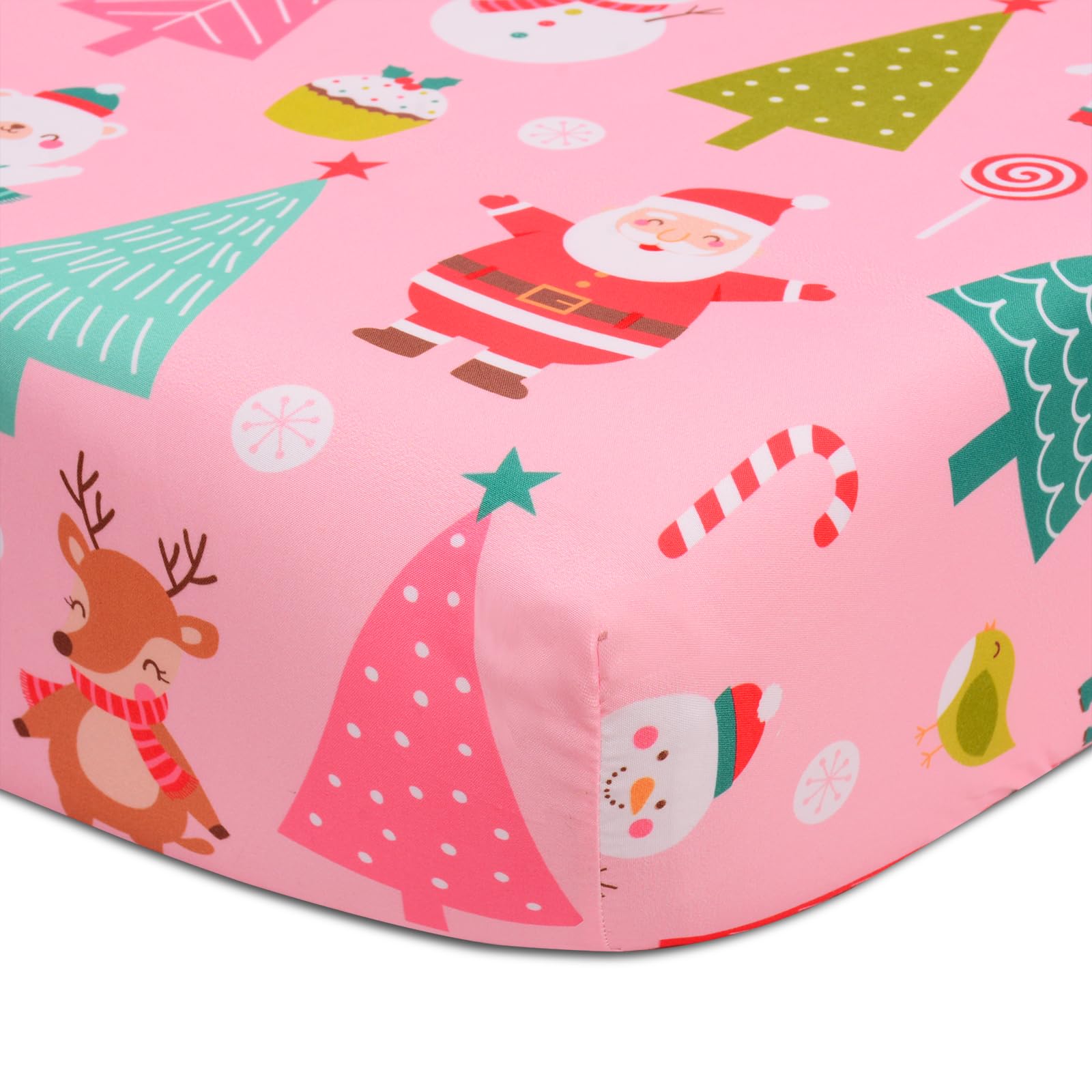 Cloele Christmas crib sheet Santa pink animals adds festive charm to baby’s nursery