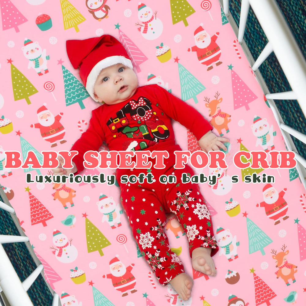 Cloele Santa crib sheet with elastic band provides a snug, smooth fit on a crib
