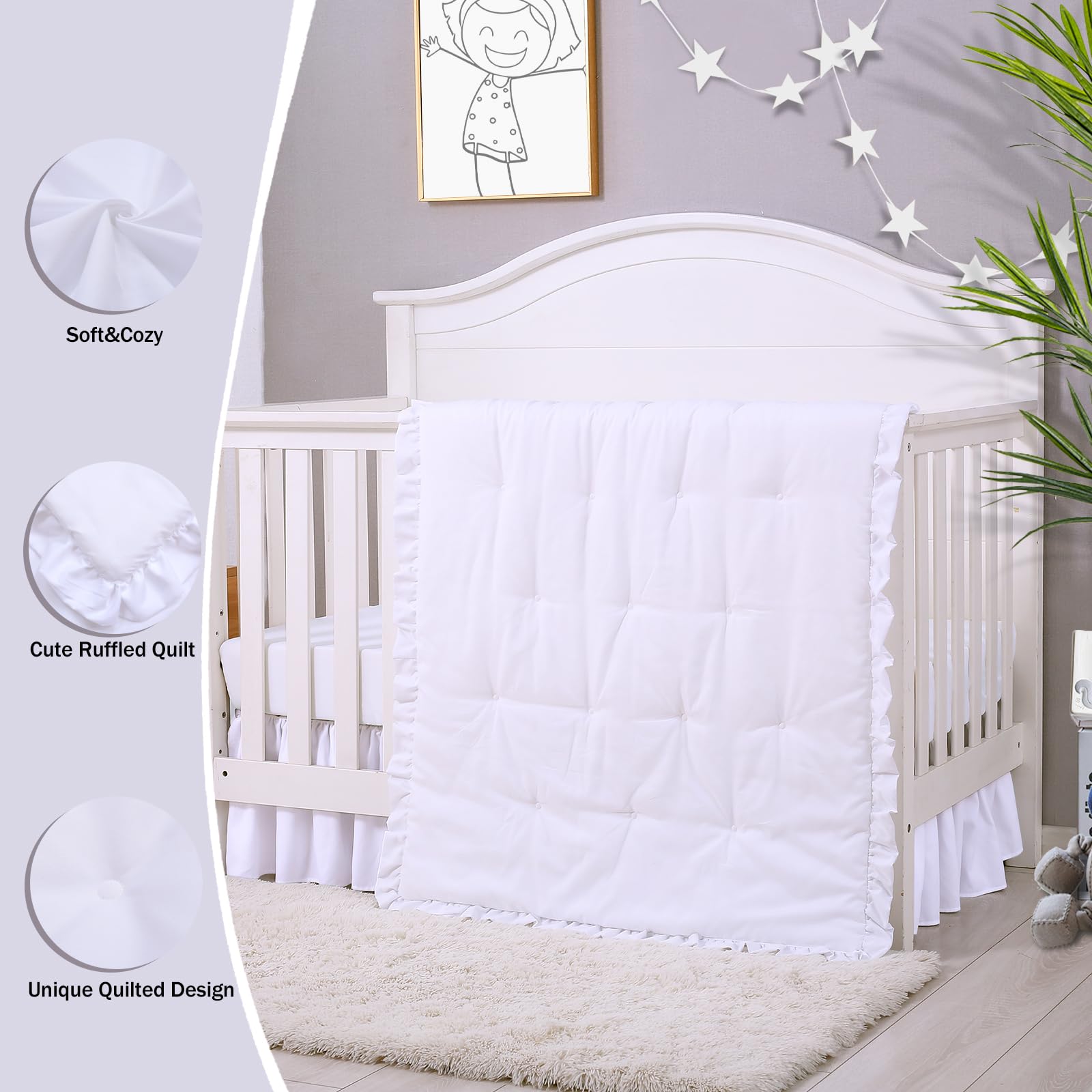 Cloele white crib skirt with 12-inch drop for neat finish