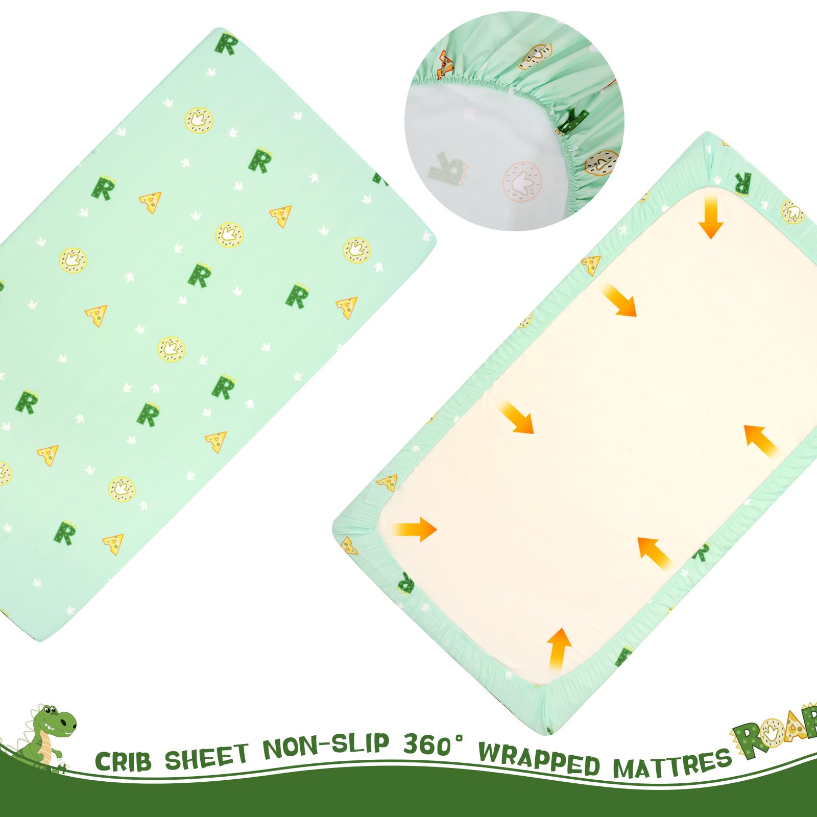 Cloele dinosaur bedding in a nursery setup for a playful theme