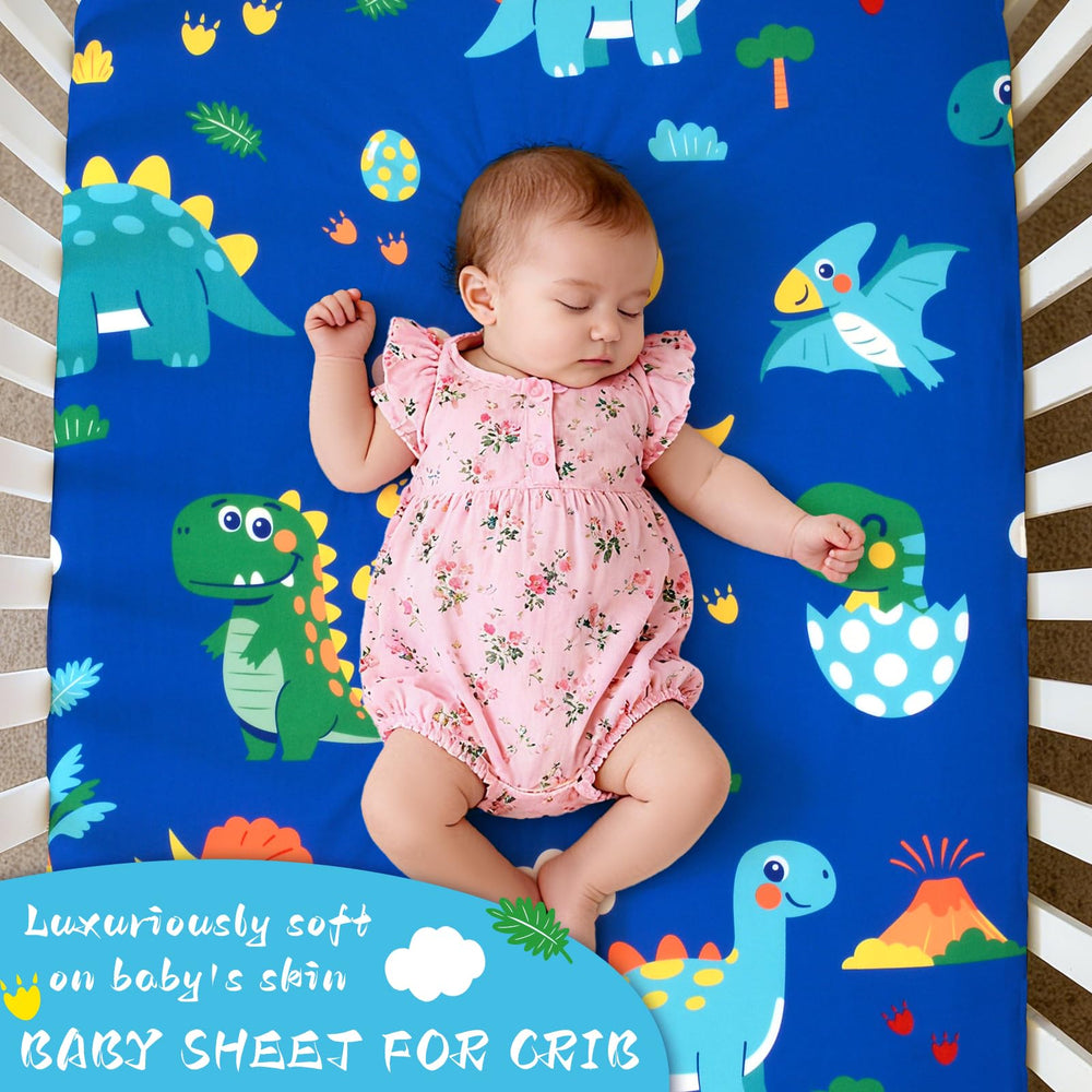 Cloele Dinosaur Fitted Crib Sheet care label and easy-care fabric for busy homes.
