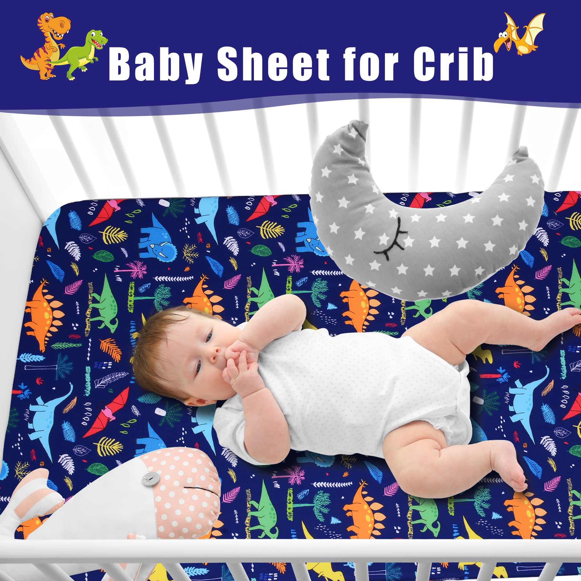 Cloele dinosaur fitted crib sheet dimensions label shows 52x28x5 inches