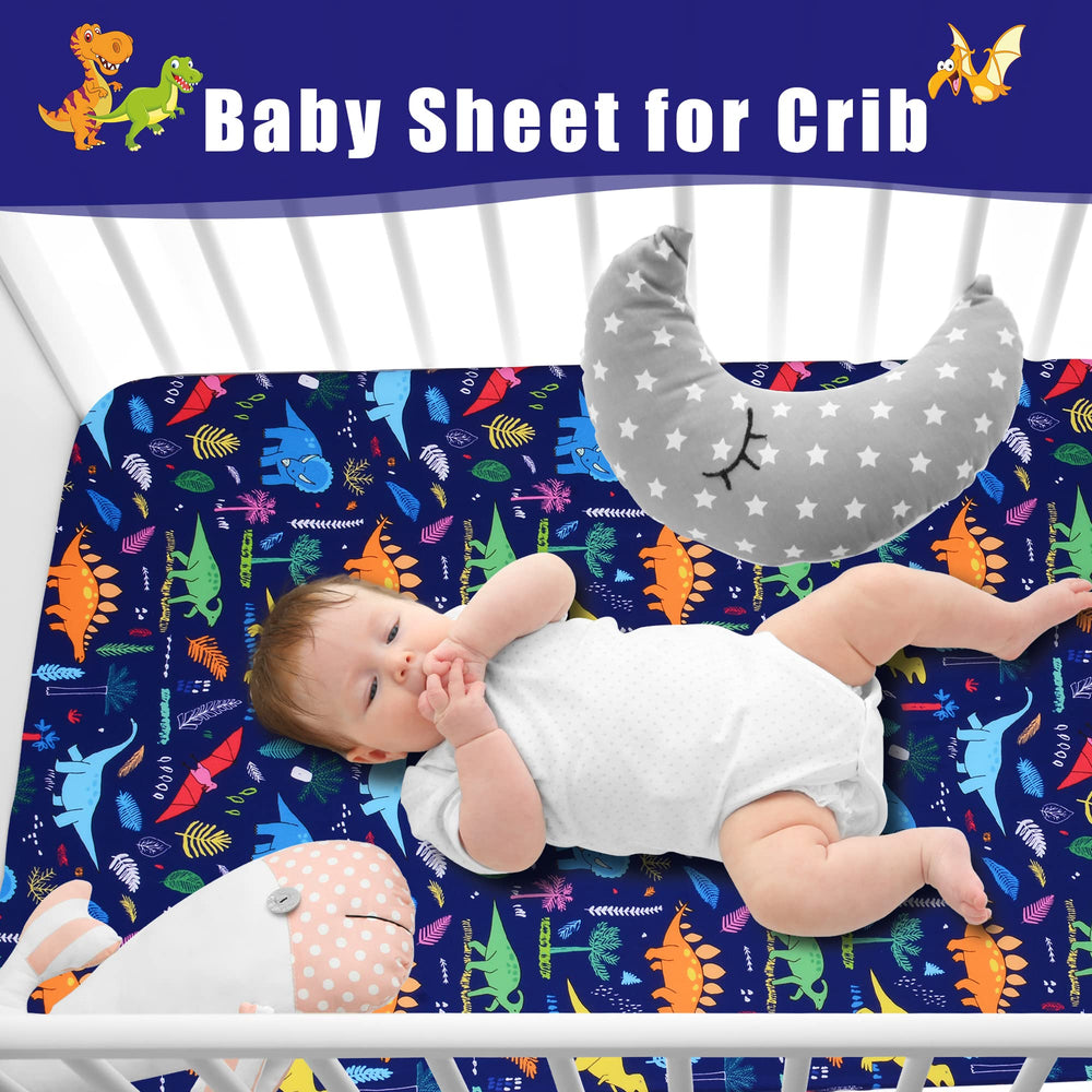 Cloele dinosaur fitted crib sheet dimensions label shows 52x28x5 inches