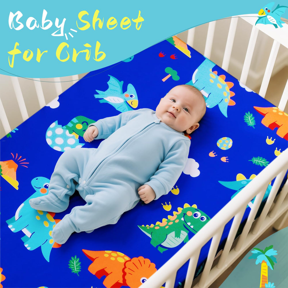 Cloele Dinosaur Fitted Crib Sheet on crib ready for cozy nap time.