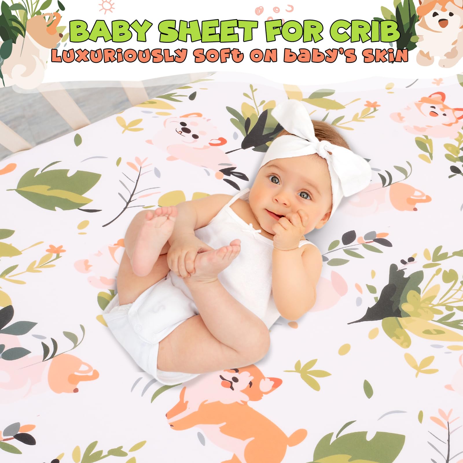Cloele fitted crib sheet 52x28 fits standard cribs securely with elastic edge.