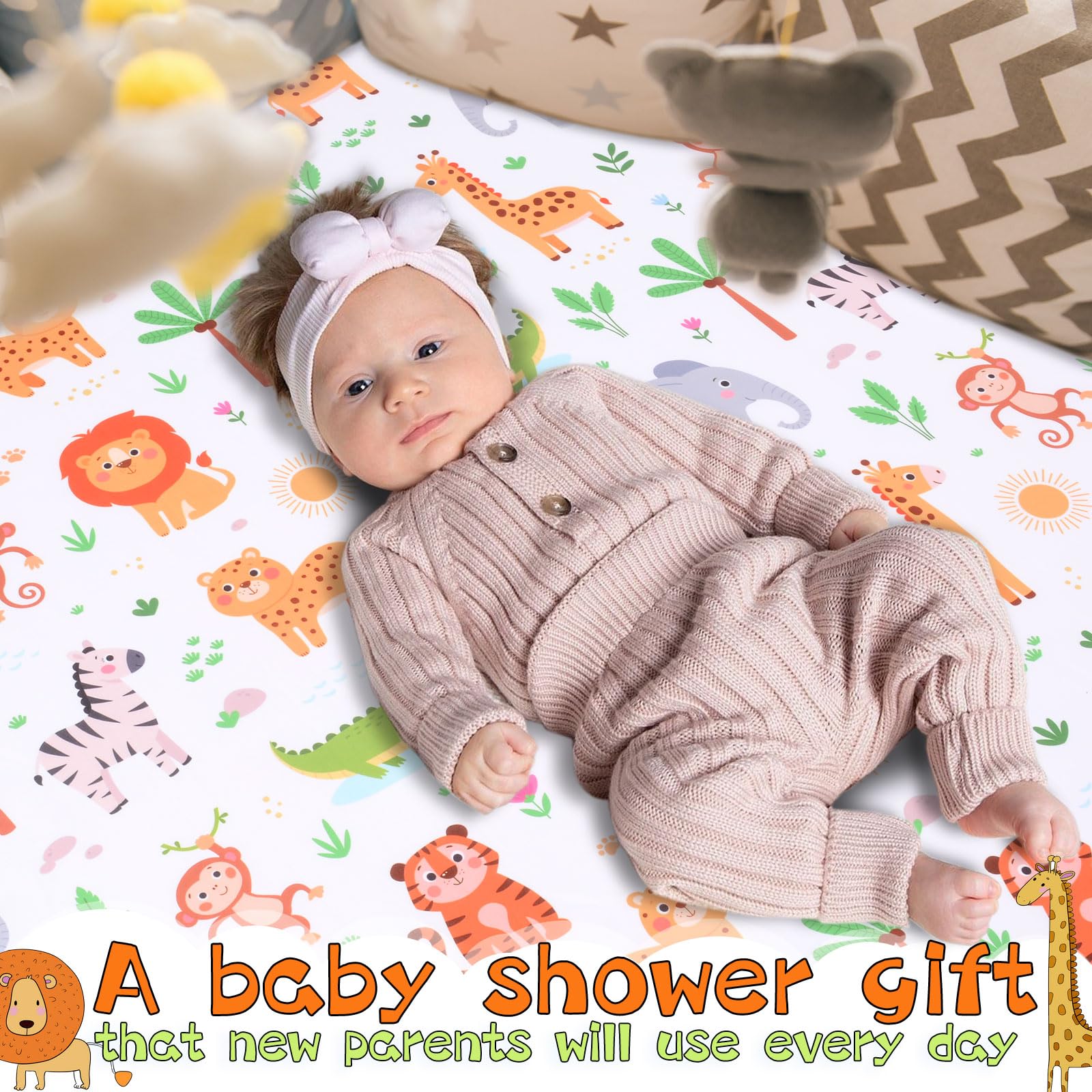 Close-up of jungle animal design on Cloele baby sheet for nursery charm