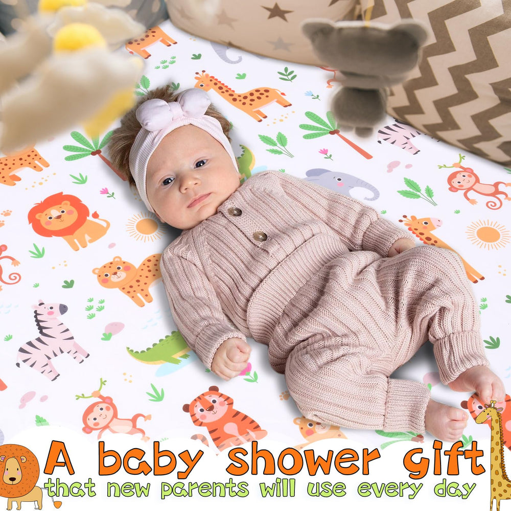 Close-up of jungle animal design on Cloele baby sheet for nursery charm