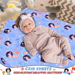 Cloele Mermaid pattern close-up on the fitted sheet highlights the vibrant purple design.