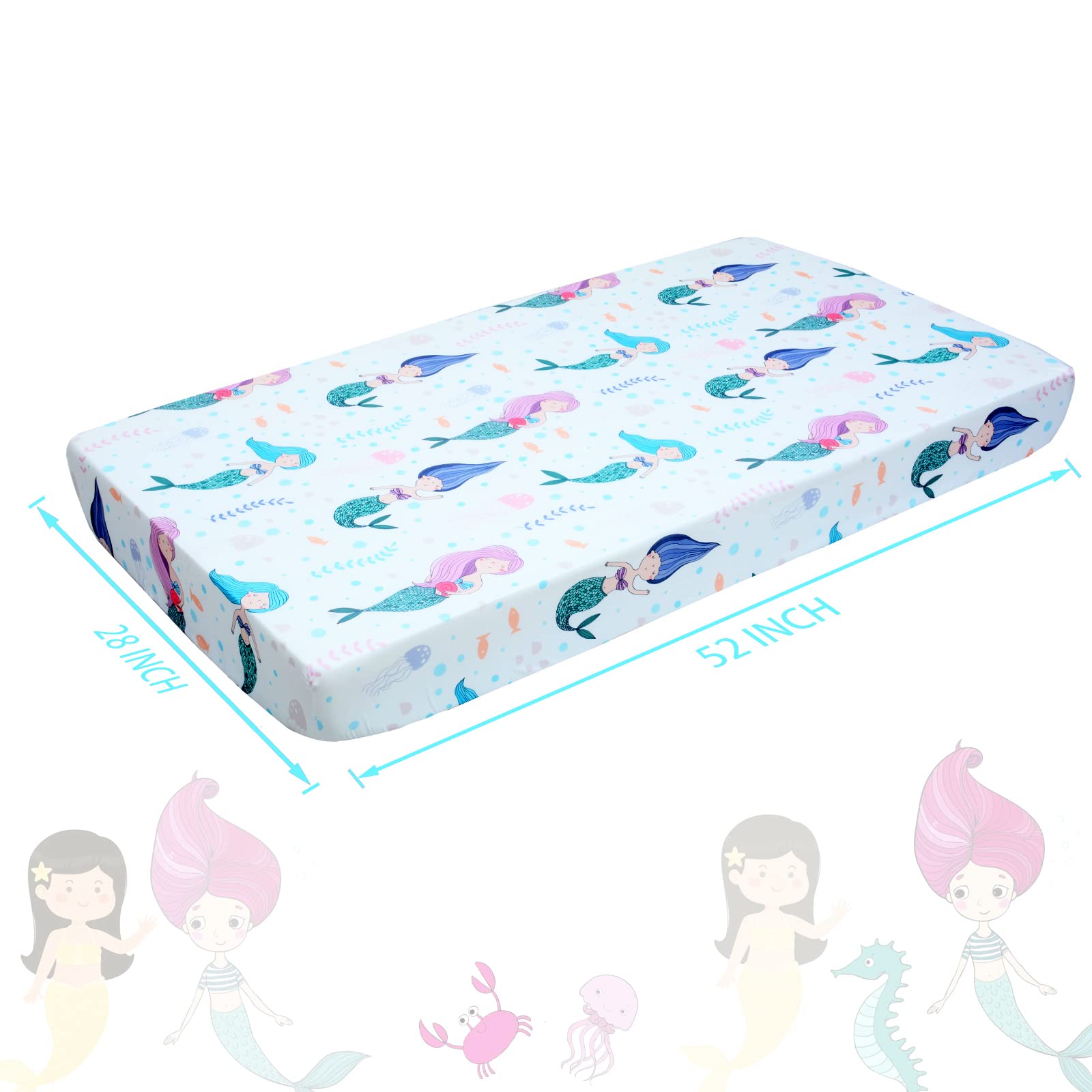 Cloele mermaids crib sheet shown during toddler bed transition scene