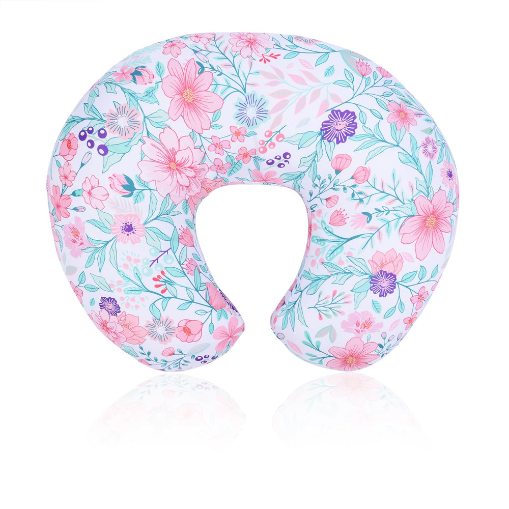 Cloele nursing pillow cover botanical floral leaf fabric closeup highlights soft skin-friendly material.