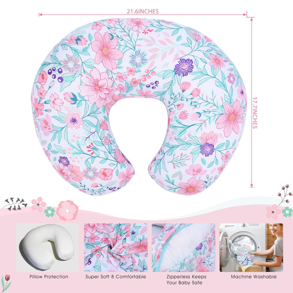 Cloele nursing pillow cover botanical pattern on pillow shows vibrant colors for baby-friendly decor.