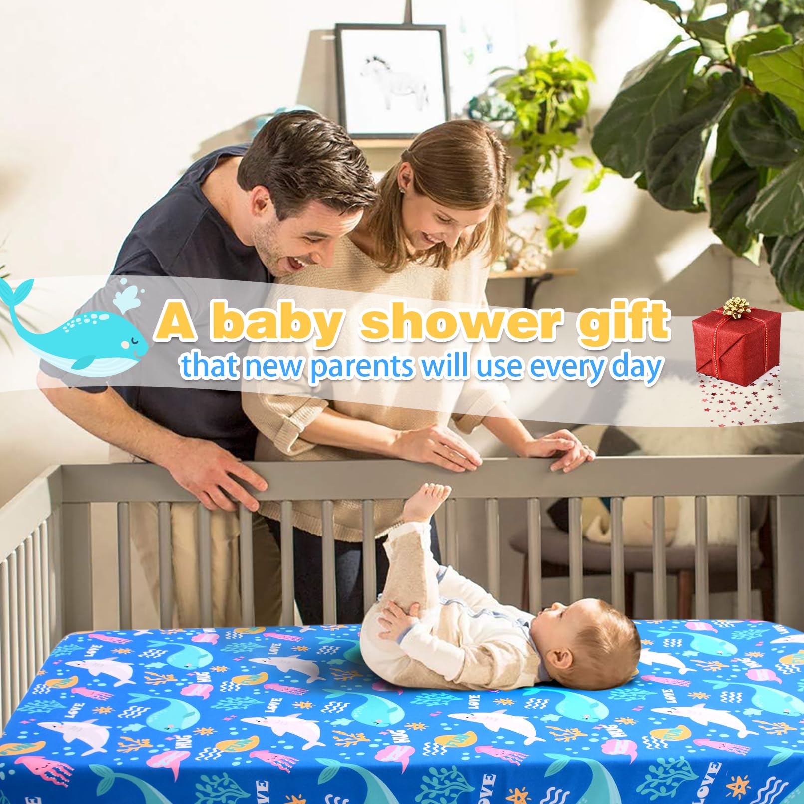 Cloele Ocean Fitted Crib Sheet Elastic Fit keeps sheet in place during wriggly naps.