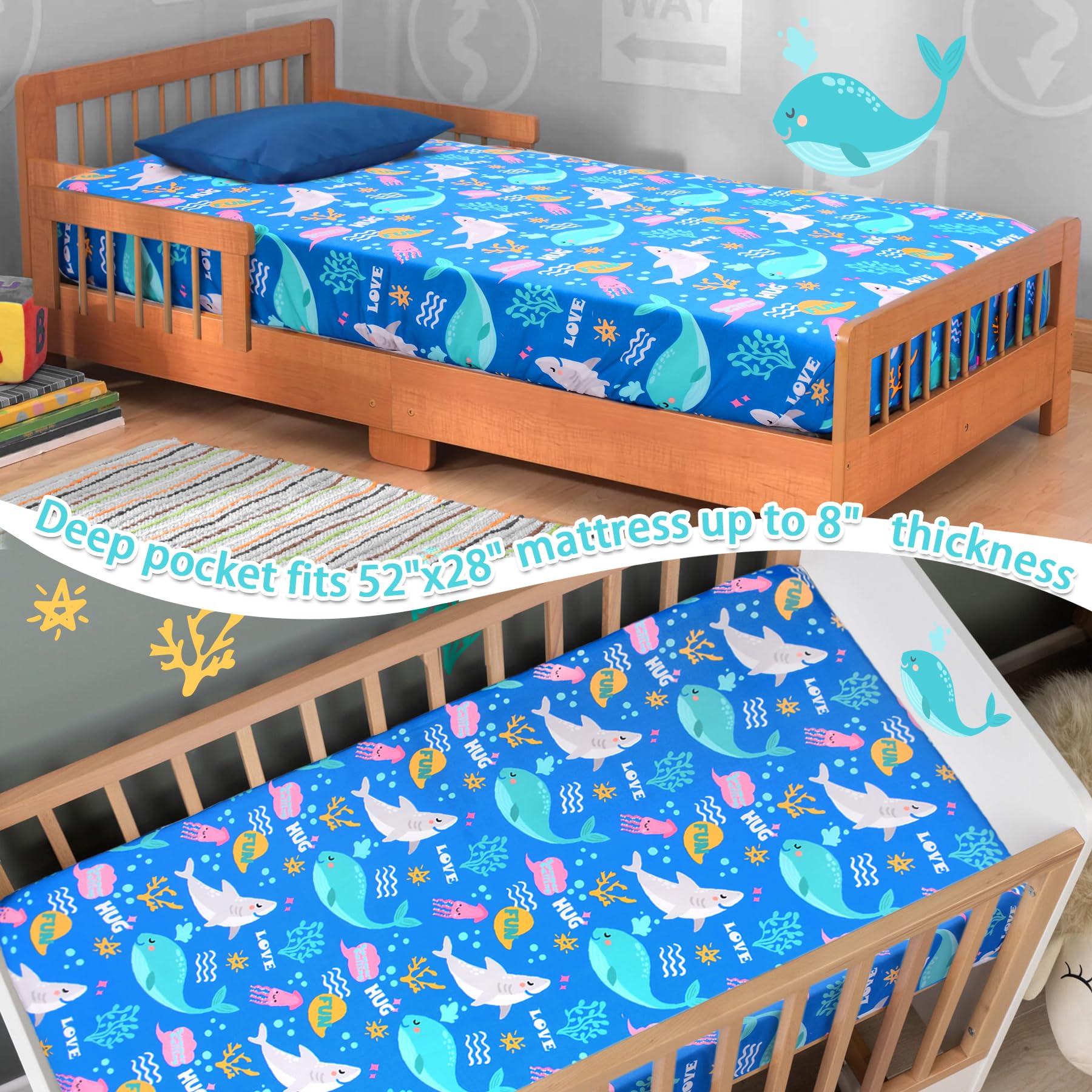 Cloele Ocean Fitted Crib Sheet Machine Washable for easy laundering.