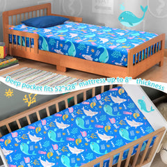 Cloele Ocean Fitted Crib Sheet Machine Washable for easy laundering.
