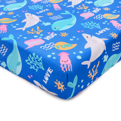 Cloele Ocean Fitted Crib Sheet Shark Pattern offers snug fit for standard cribs and easy care.